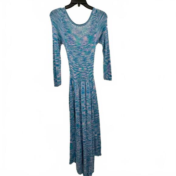 Free People Blue Green Space Dyed Henley Midi Long Sweater Cardigan- Size XS - Picture 4 of 7